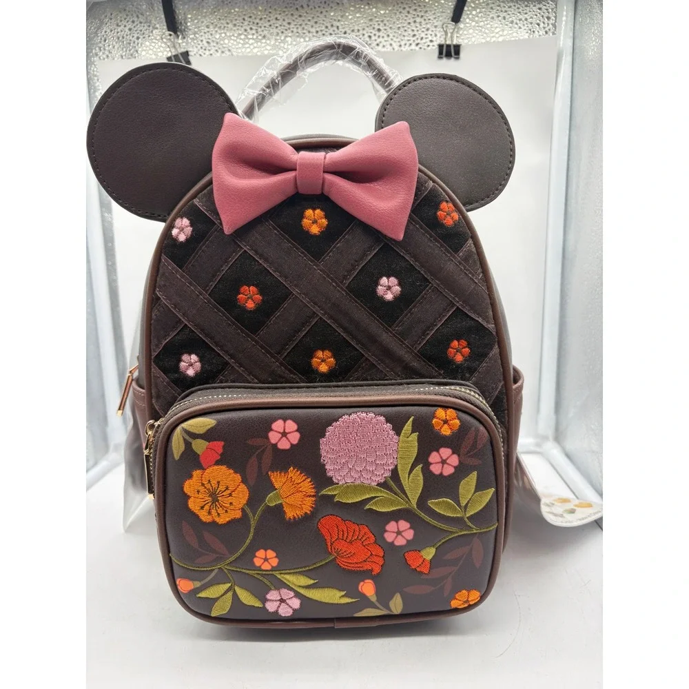 Loungefly Disney Minnie Mouse Velvet Floral Interchangeable Ears backpack nwt